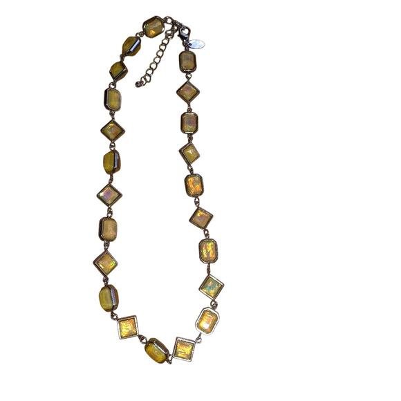 Iridescent Stone Silver Toned Matinee Necklace Length 21" - Picture 1 of 6